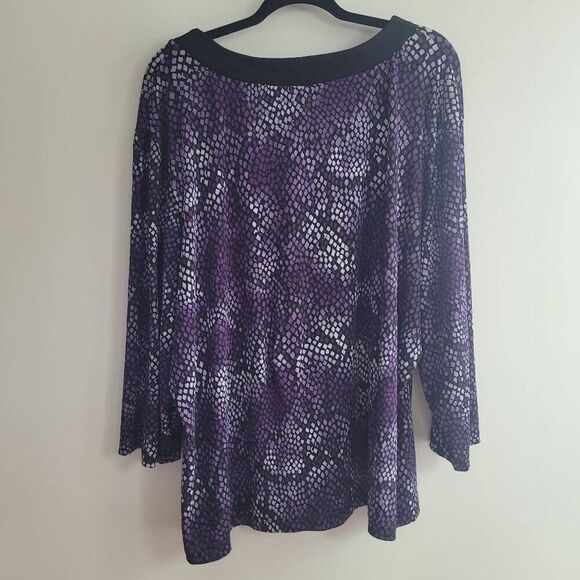 Vintage y2k square neckline purple abstract blouse office workwear professional - Picture 2 of 9